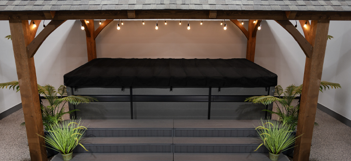 Axis Cover System completely covering a swim spa